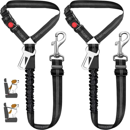 2 in 1 Heavy-Duty Elastic Dog Car Seat Belt Safety Harness, Crash Tested for Pets, Adjustable Travel Tether for Truck SUV Car